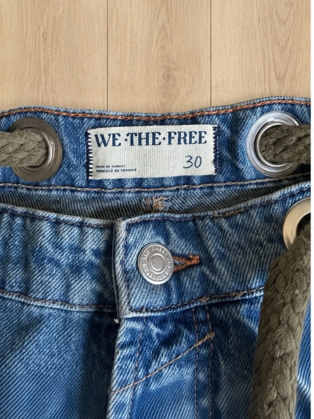 We The Free Light Blue Patchwork Barrel Jeans - Picture 3 of 4